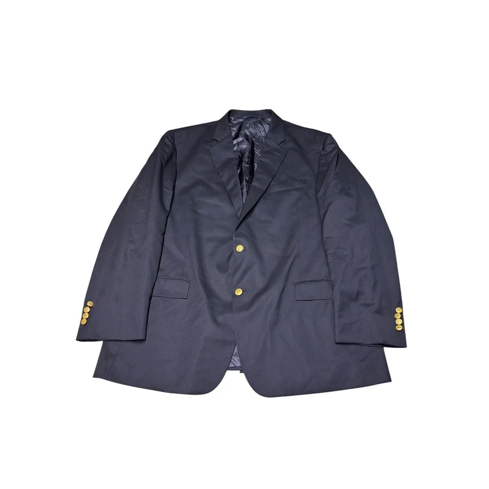 Brooks Brothers Mens 50L Navy Blue Wool Blazer Gold Crest Buttons Made in USA